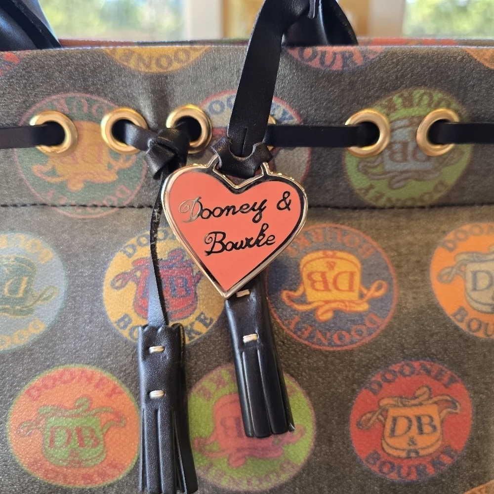 Dooney & Bourke Fanciful Tutti Frutti Medallion Black Vintage Satchel Handbag